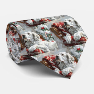 English Setter Dog Christmas Festive Tie
