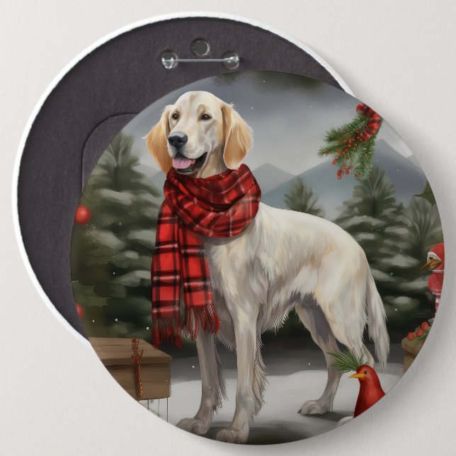 English Setter Dog in Snow Christmas 6 Cm Round Badge (Front & Back)