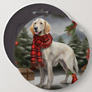 English Setter Dog in Snow Christmas 6 Cm Round Badge