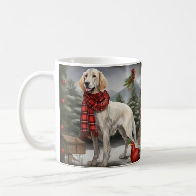 English Setter Dog in Snow Christmas Coffee Mug (Left)