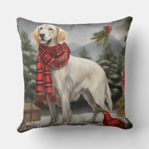 English Setter Dog in Snow Christmas Cushion