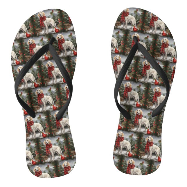 English Setter Dog in Snow Christmas Flip Flops (Footbed)