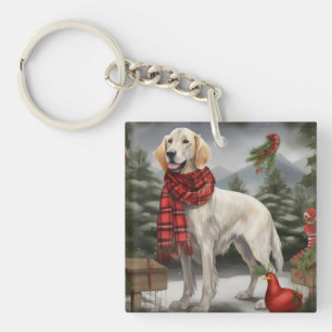 English Setter Dog in Snow Christmas Key Ring