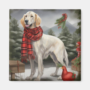 English Setter Dog in Snow Christmas Magnet