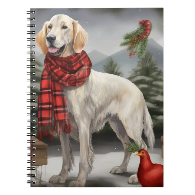 English Setter Dog in Snow Christmas Notebook (Front)