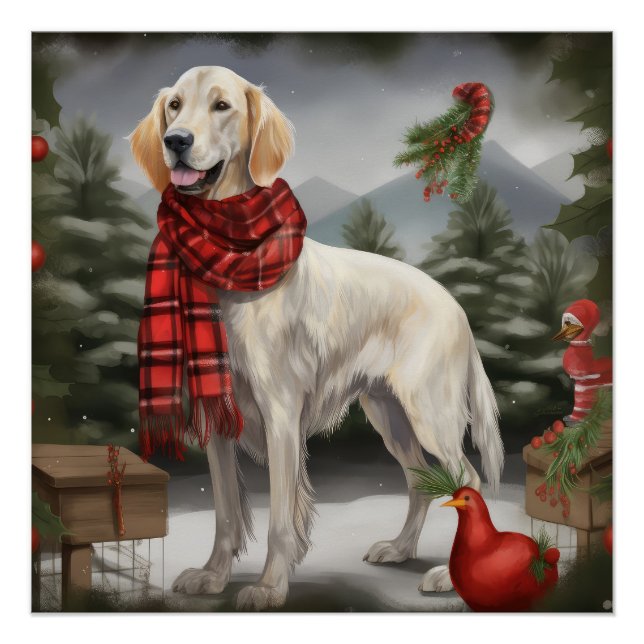 English Setter Dog in Snow Christmas Poster (Front)