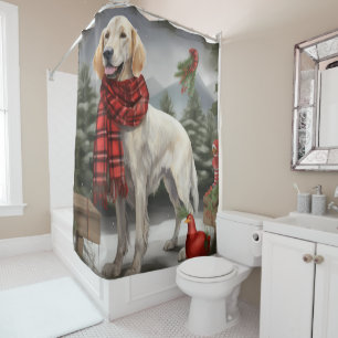 English Setter Dog in Snow Christmas Shower Curtain