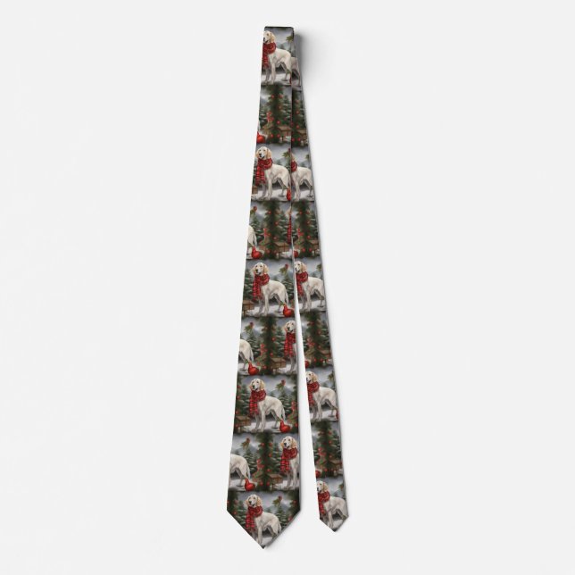 English Setter Dog in Snow Christmas Tie (Front)