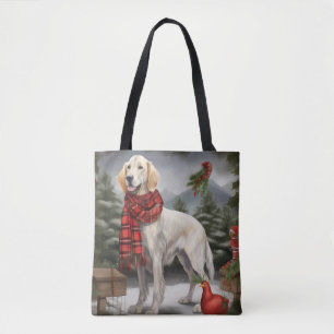 English Setter Dog in Snow Christmas Tote Bag