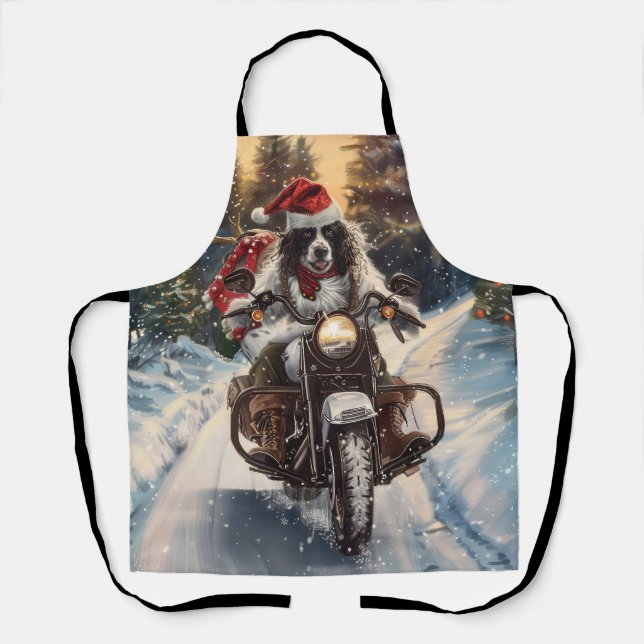 English Setter Dog Riding Motorcycle Christmas Apron (Front)
