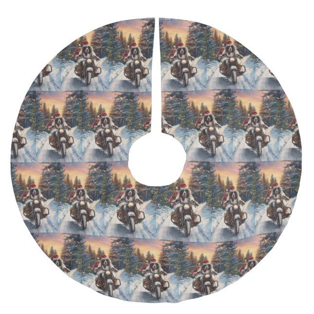 English Setter Dog Riding Motorcycle Christmas Brushed Polyester Tree Skirt (Front)