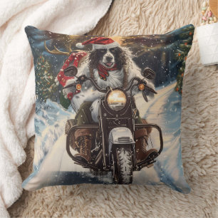 English Setter Dog Riding Motorcycle Christmas Cushion