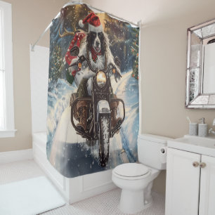 English Setter Dog Riding Motorcycle Christmas Shower Curtain