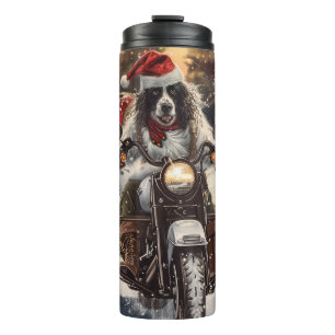 English Setter Dog Riding Motorcycle Christmas Thermal Tumbler