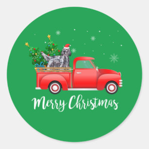 English Setter Dog Riding Red Truck Christmas Classic Round Sticker
