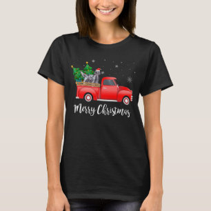 English Setter Dog Riding Red Truck Christmas T-Shirt