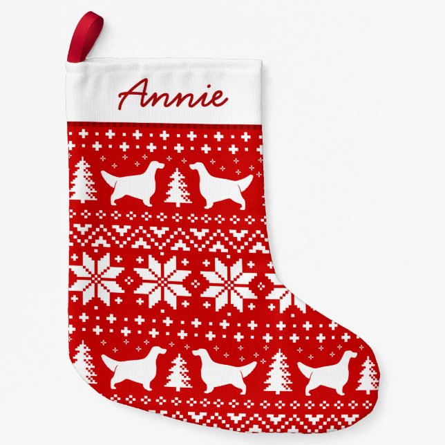 English Setter Dog Silhouettes Pattern Cute Small Christmas Stocking (Front)