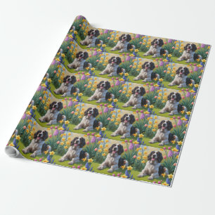 English Setter Dog Spring Flowers Painting Wrapping Paper