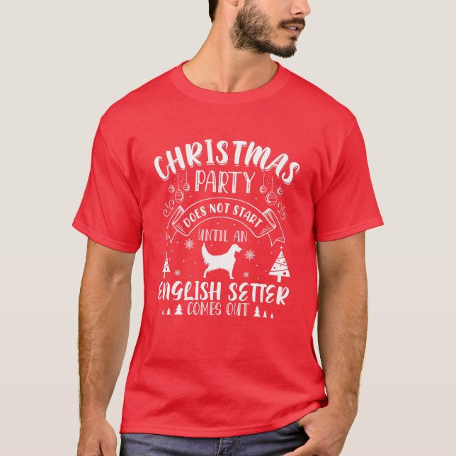 English Setter Dog Tree Christmas Party Dog Lover T-Shirt (Front)