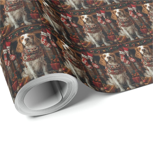 English Setter Dog With Christmas Gifts Fireplace Wrapping Paper (Roll Corner)