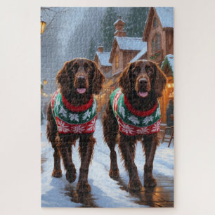 English Setter Dogs Christmas Snow Holiday Jigsaw Puzzle