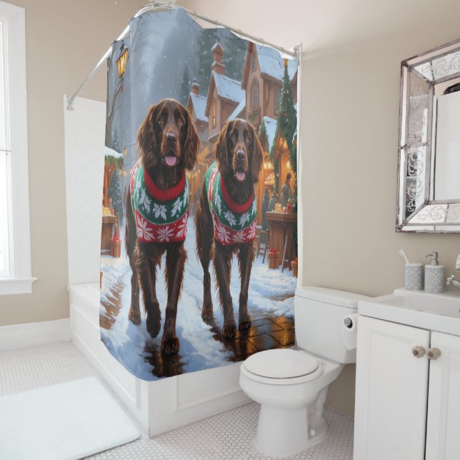 English Setter Dogs Christmas Snow Holiday Shower Curtain (In Situ)
