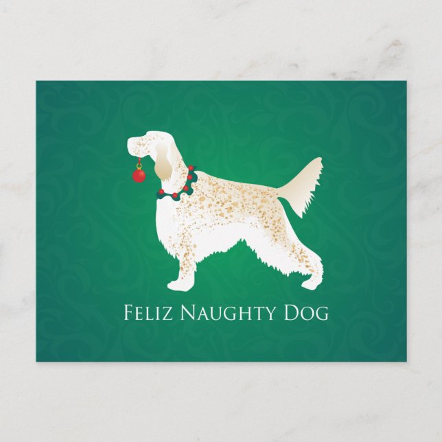 English Setter Feliz Naughty Dog Christmas Holiday Postcard (Front)