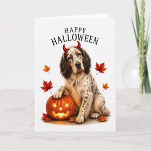 English Setter Halloween Devil Dog Card