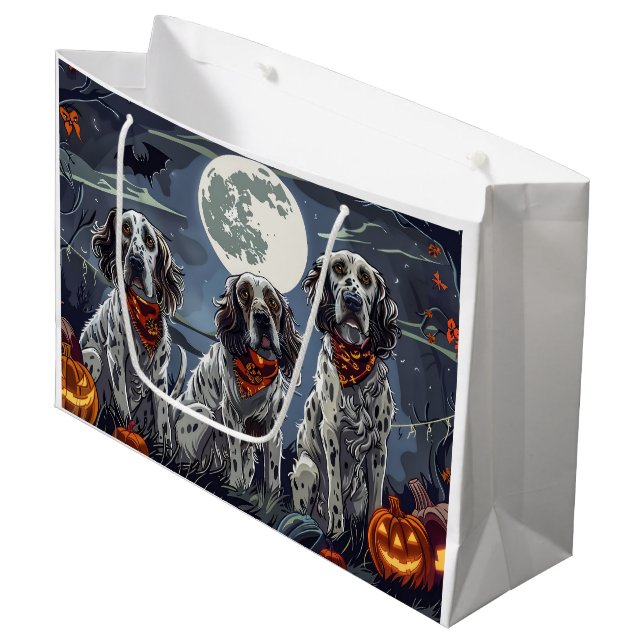 English Setter Halloween Spooky Large Gift Bag (Front Angled)