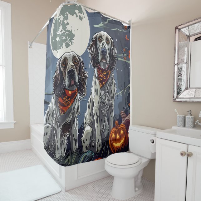 English Setter Halloween Spooky Shower Curtain (In Situ)