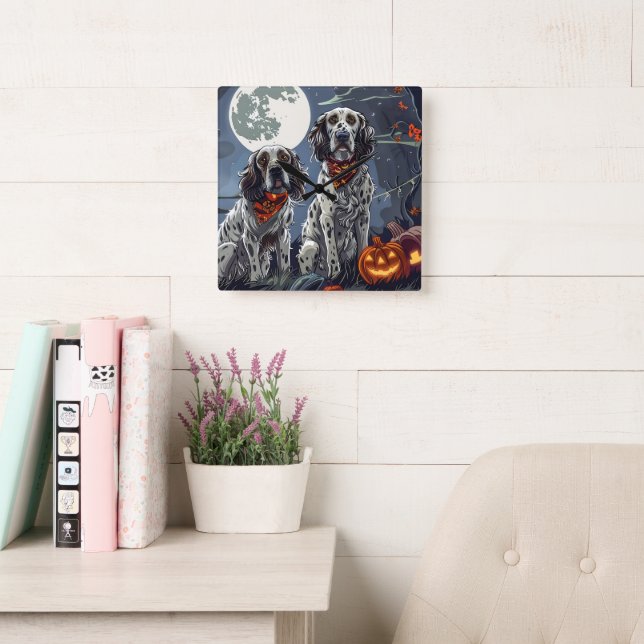 English Setter Halloween Spooky Square Wall Clock (Reading Room)