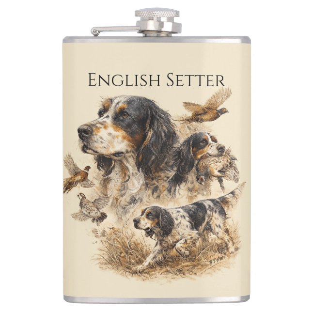 English Setter  Hip Flask (Front)