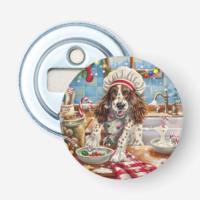 English Setter Holiday Baking: Festive Christmas Bottle Opener (Front)