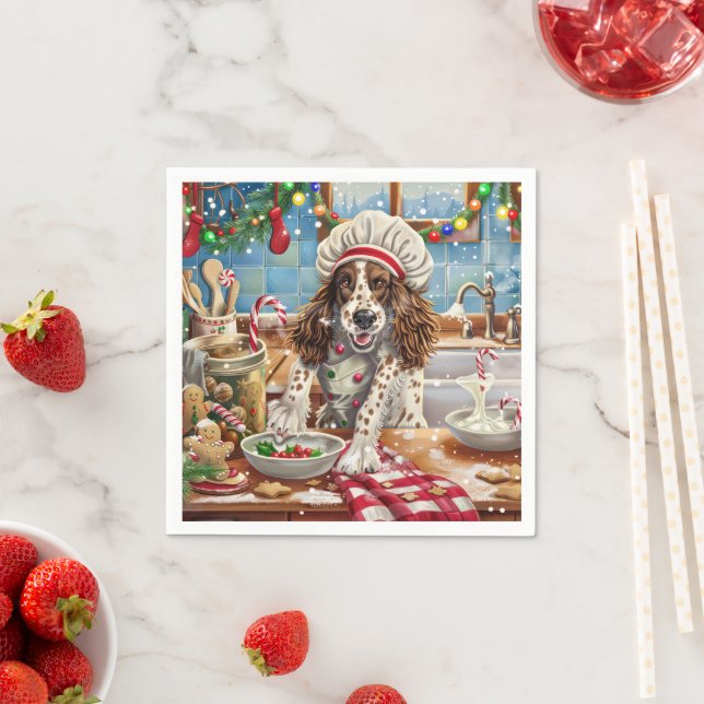 English Setter Holiday Baking: Festive Christmas Napkin (Insitu)
