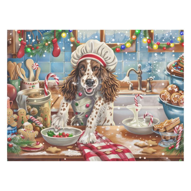 English Setter Holiday Baking: Festive Christmas Tablecloth (Front (Horizontal))