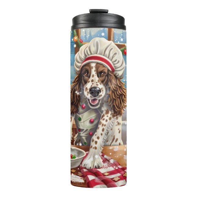 English Setter Holiday Baking: Festive Christmas Thermal Tumbler (Front)
