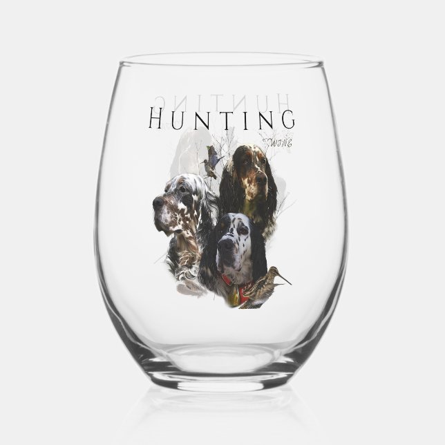 English Setter , Hunting Stemless Wine Glass (Front)