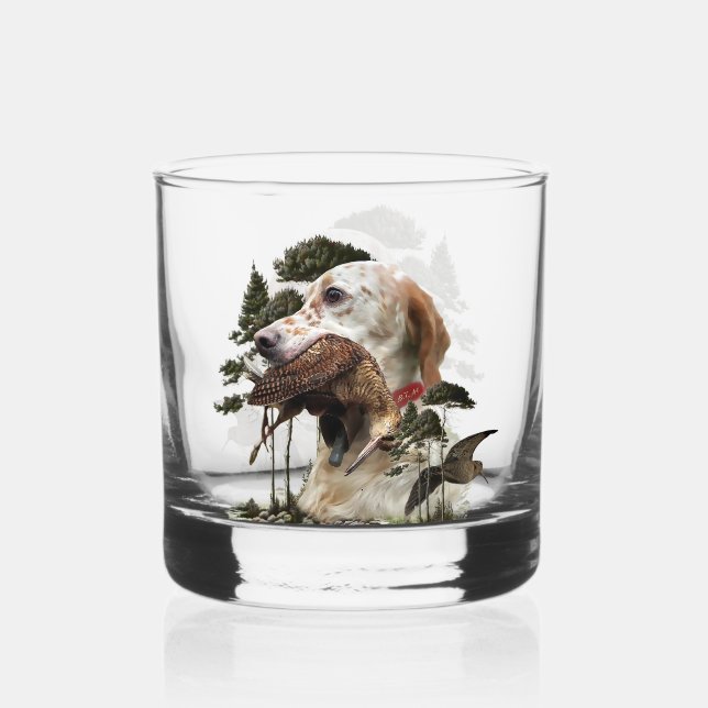 English Setter , Hunting Whiskey Glass (Front)