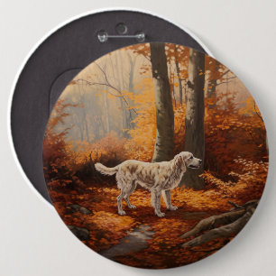 English Setter in Autumn Leaves Fall Inspire 6 Cm Round Badge