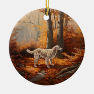 English Setter in Autumn Leaves Fall Inspire Ceramic Tree Decoration