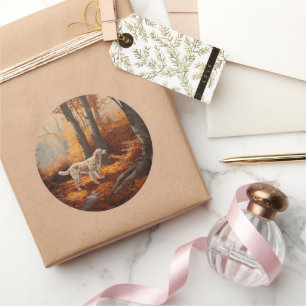 English Setter in Autumn Leaves Fall Inspire Classic Round Sticker