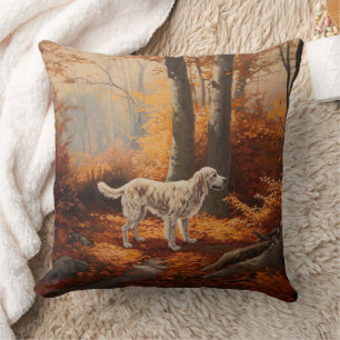 English Setter in Autumn Leaves Fall Inspire Cushion