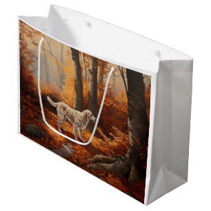 English Setter in Autumn Leaves Fall Inspire Large Gift Bag