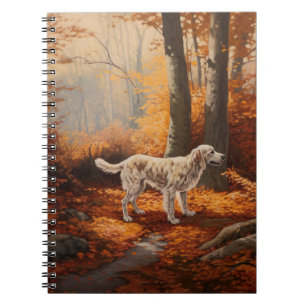 English Setter in Autumn Leaves Fall Inspire Notebook