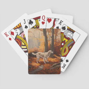 English Setter in Autumn Leaves Fall Inspire Playing Cards