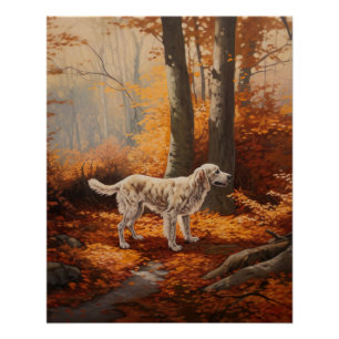 English Setter in Autumn Leaves Fall Inspire Poster
