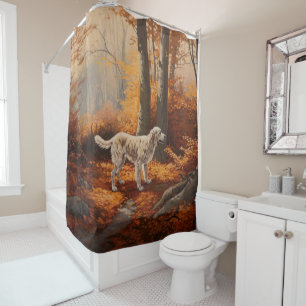 English Setter in Autumn Leaves Fall Inspire Shower Curtain