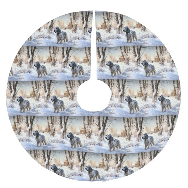 English Setter Let It Snow Christmas Brushed Polyester Tree Skirt (Front)