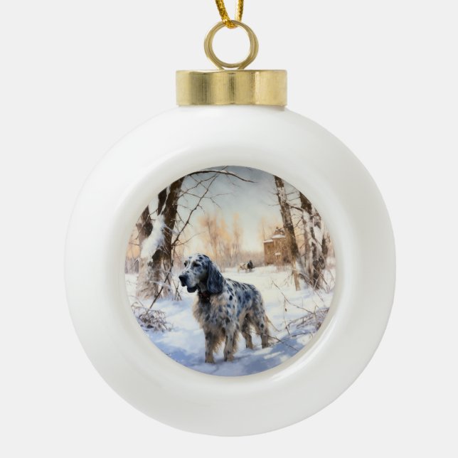English Setter Let It Snow Christmas Ceramic Ball Christmas Ornament (Front)