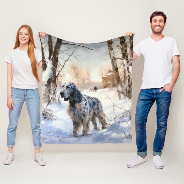 English Setter Let It Snow Christmas Fleece Blanket (In Situ)